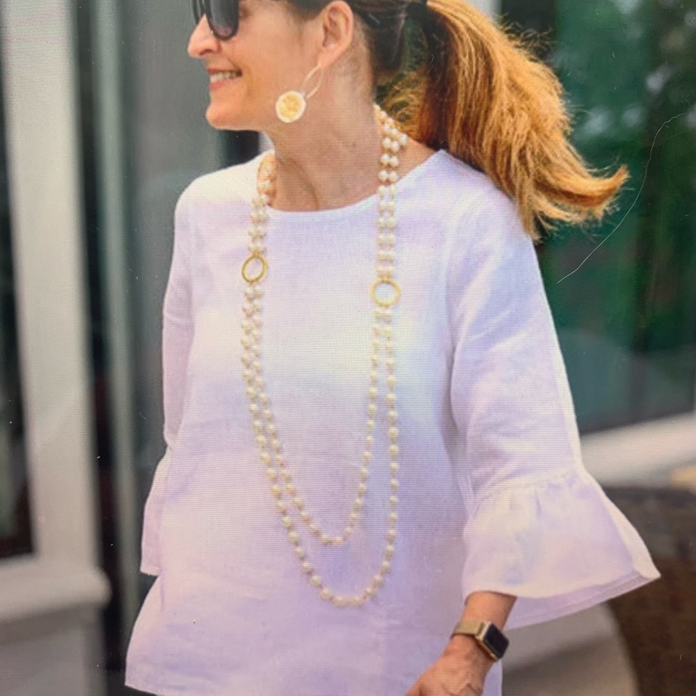 Crown Linen Bella Bell Sleeve Top White